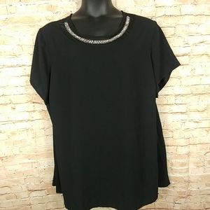 Apt.9 Black tunic w/rhinestone on mesh neckline 3X